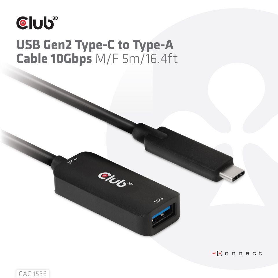 CLUB3D CAC-1536 USB-kablar USB 3.2 Gen 2 (3.1 Gen 2) 5 m USB C USB A Svart