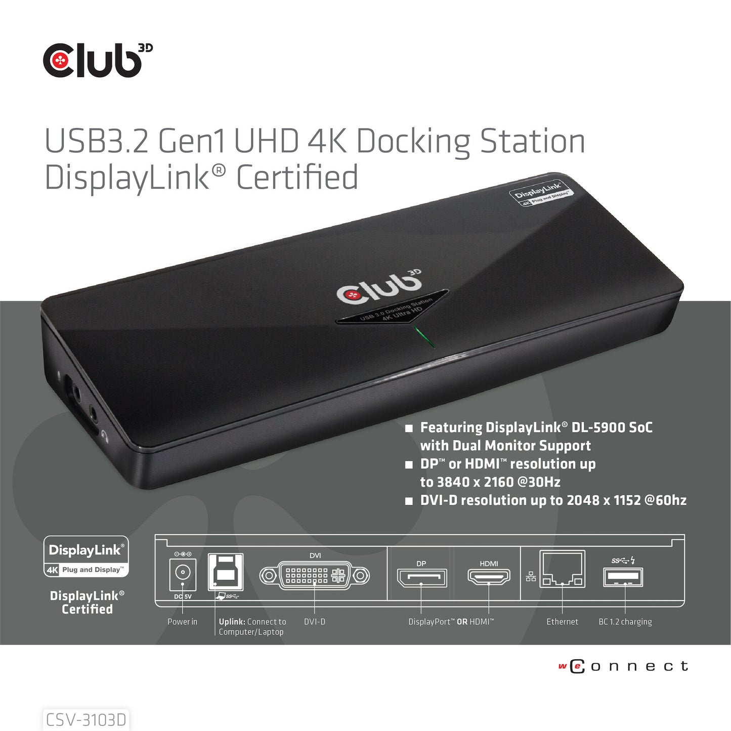 CLUB3D SenseVision USB 3.0 4K UHD Docking Station