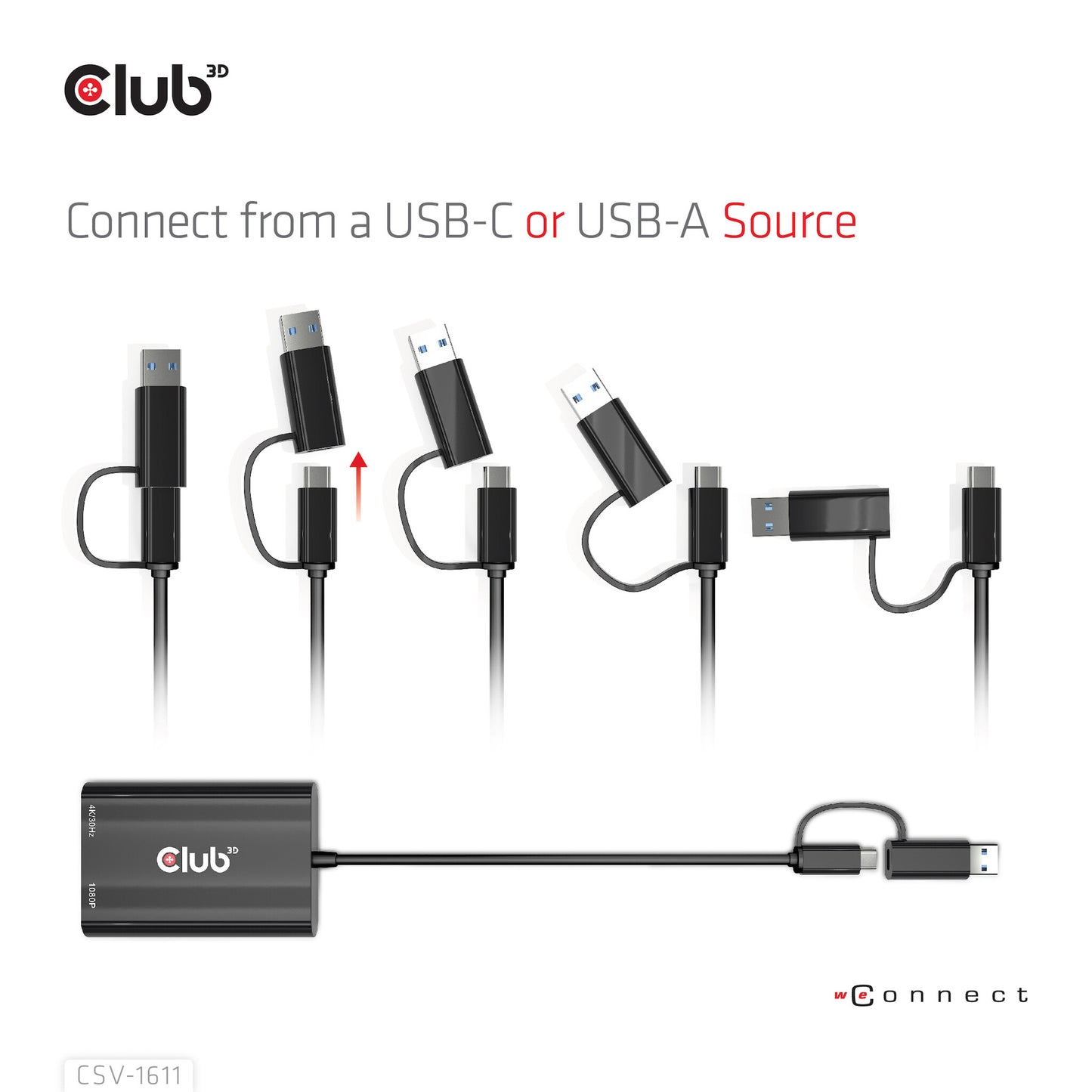 CLUB3D CSV-1611 USB-grafikadapter 3840 x 2160 pixlar Svart