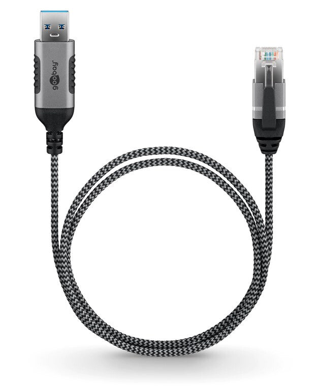 Goobay 74396 kabelomvandlare (hane/hona) USB 3.0 type A RJ45 Svart, Silver