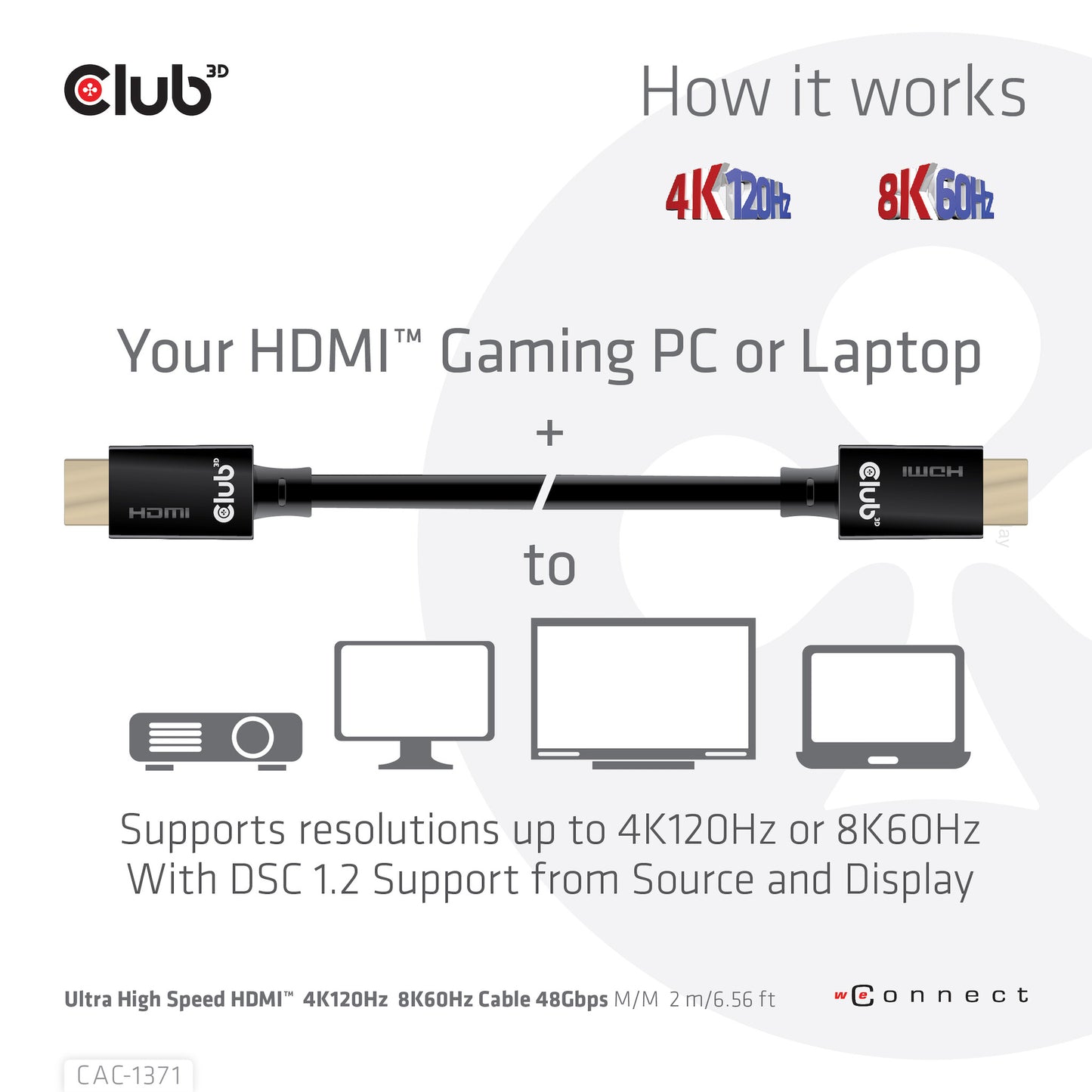CLUB3D Ultra High Speed HDMI 4K120Hz, 8K60Hz Certified Cable 48Gbps M/M 1 m/3.28 ft
