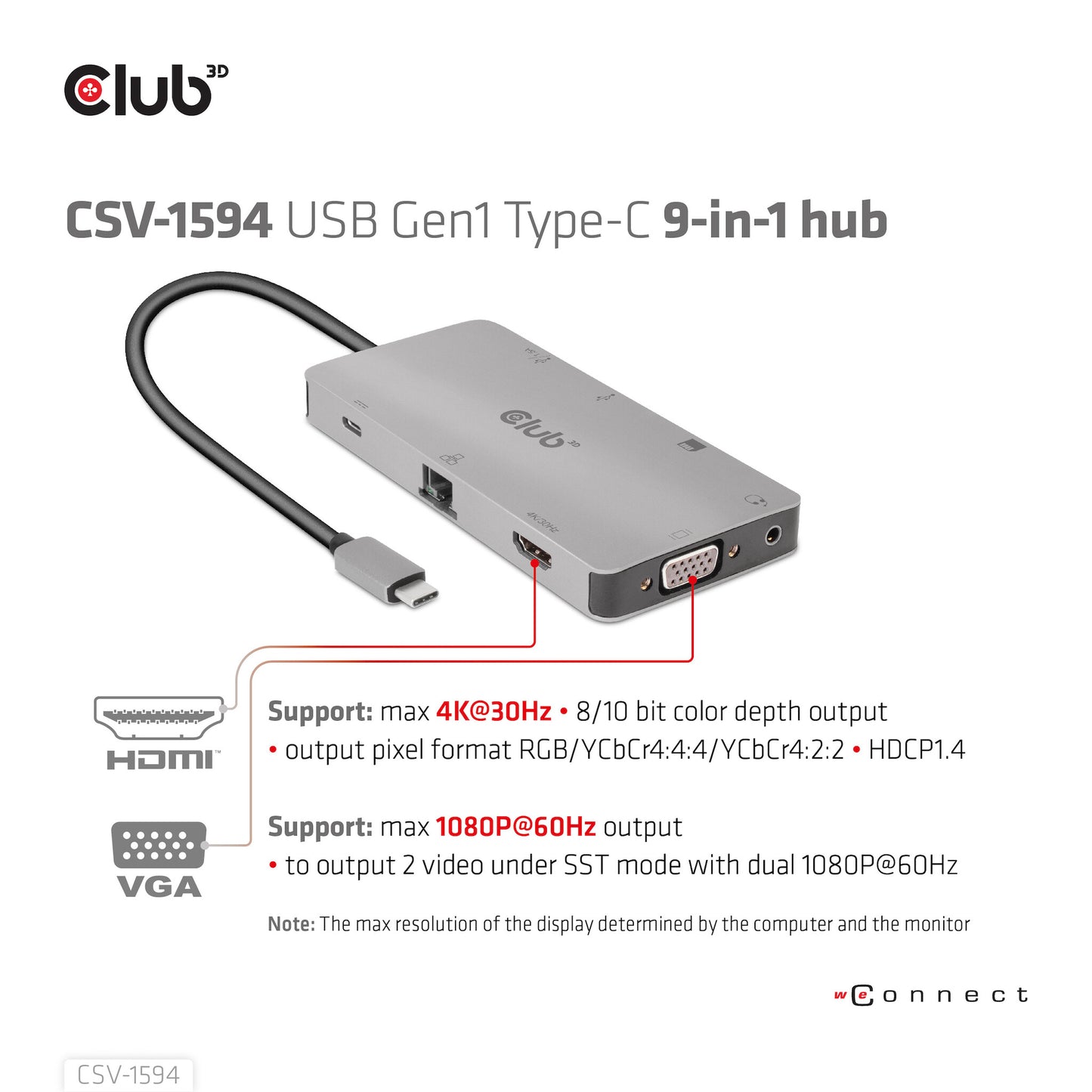 CLUB3D CSV-1594 dockningsstationer för bärbara datorer USB 3.2 Gen 1 (3.1 Gen 1) Type-C Svart, Grå