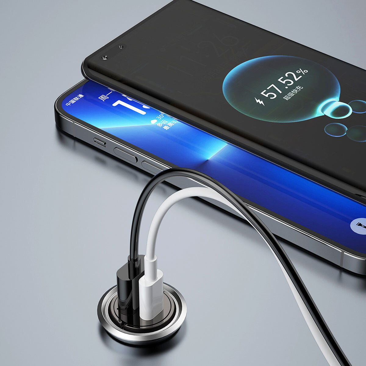 DUDAO R3MAX USB+ USB-C 48W Car Charger Universal Grå Cigarr tändare Snabb laddning Automatisk