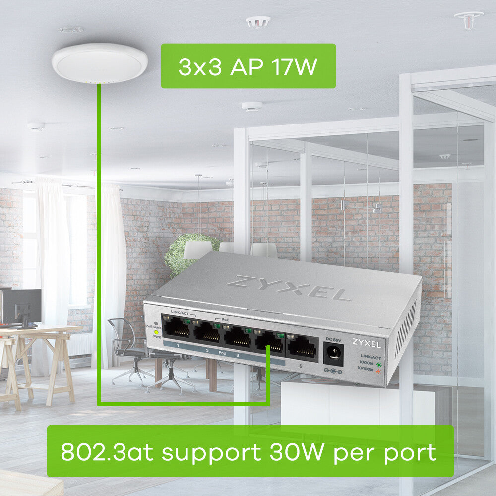 Zyxel GS1005HP Ohanterad Gigabit Ethernet (10/100/1000) Strömförsörjning via Ethernet (PoE) stöd Silver