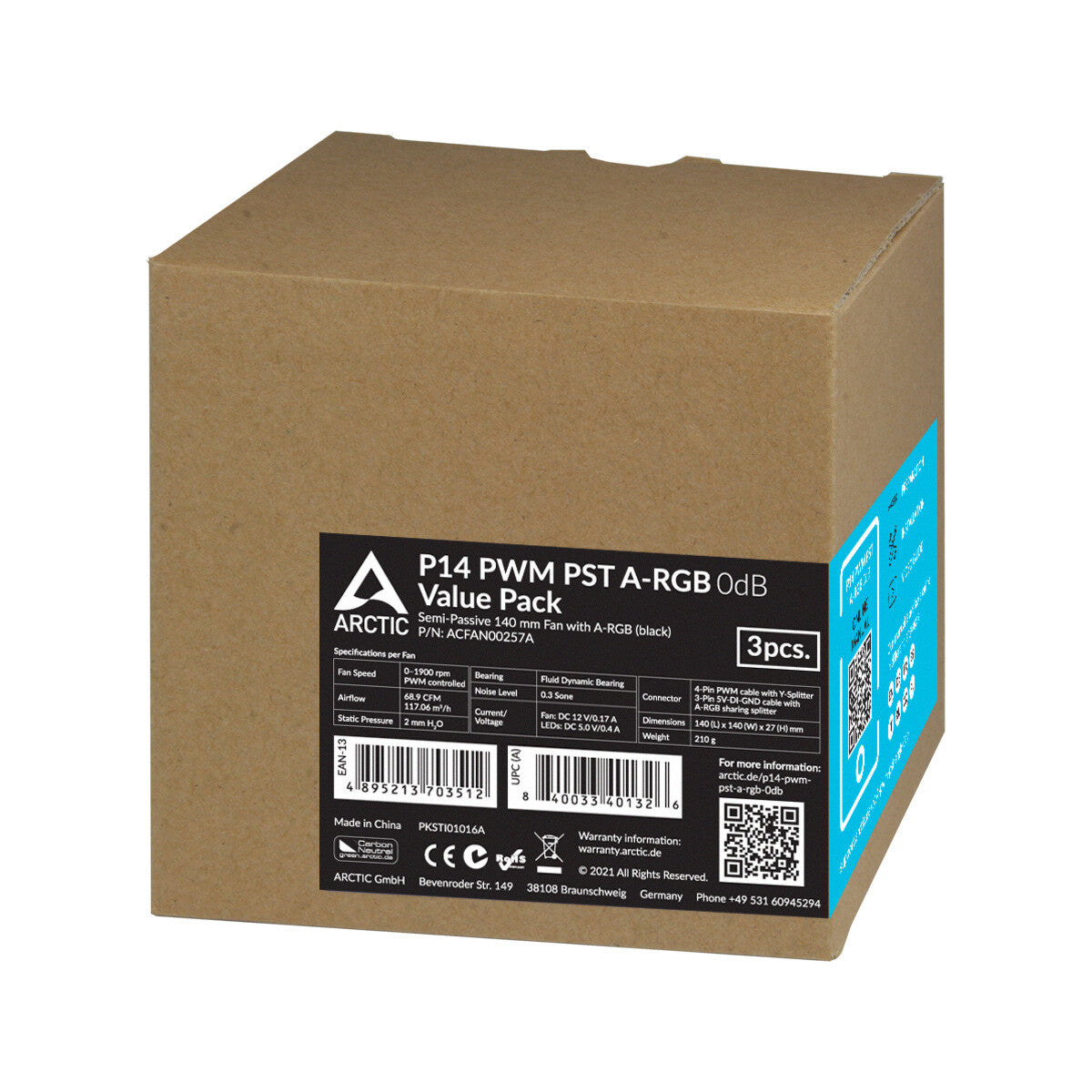 ARCTIC P14 PWM PST A-RGB 0dB Datorväska Fan 14 cm Svart 3, 1