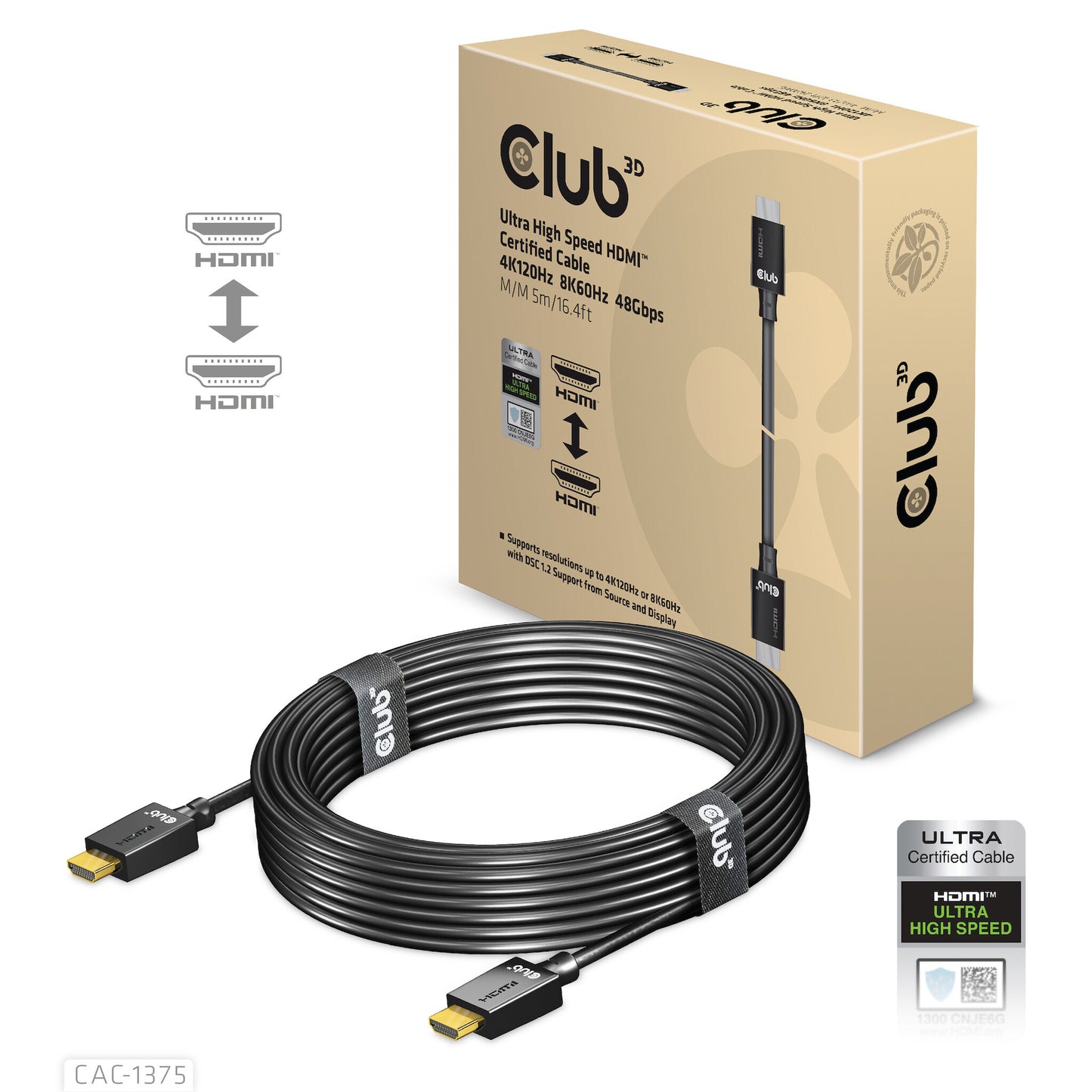 CLUB3D CAC-1375 HDMI-kabel 5 m HDMI Typ A (standard) Svart