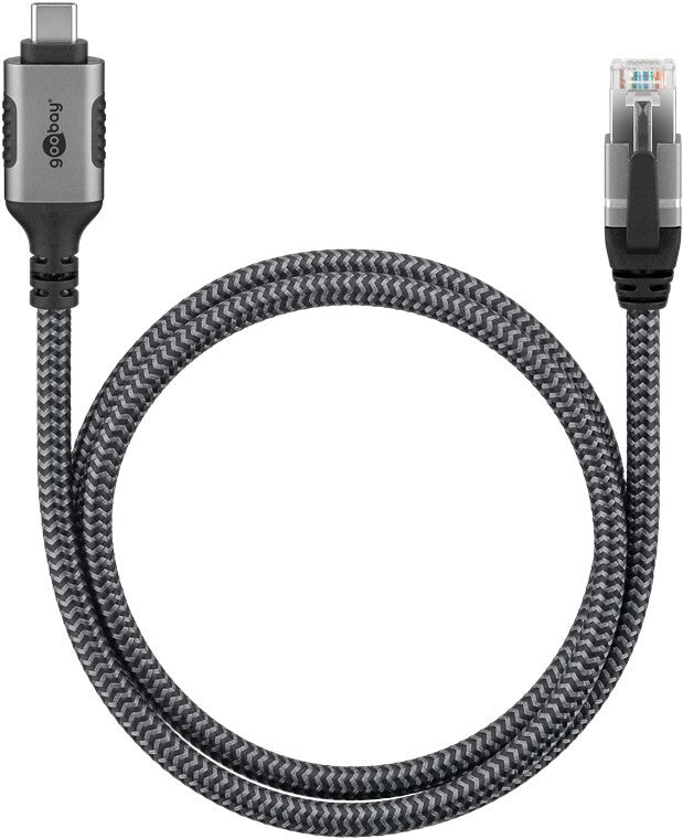 Goobay 70697 kabelomvandlare (hane/hona) USB C RJ-45 Svart, Silver