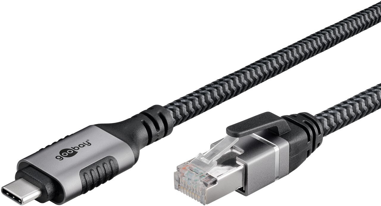 Goobay 70697 kabelomvandlare (hane/hona) USB C RJ-45 Svart, Silver