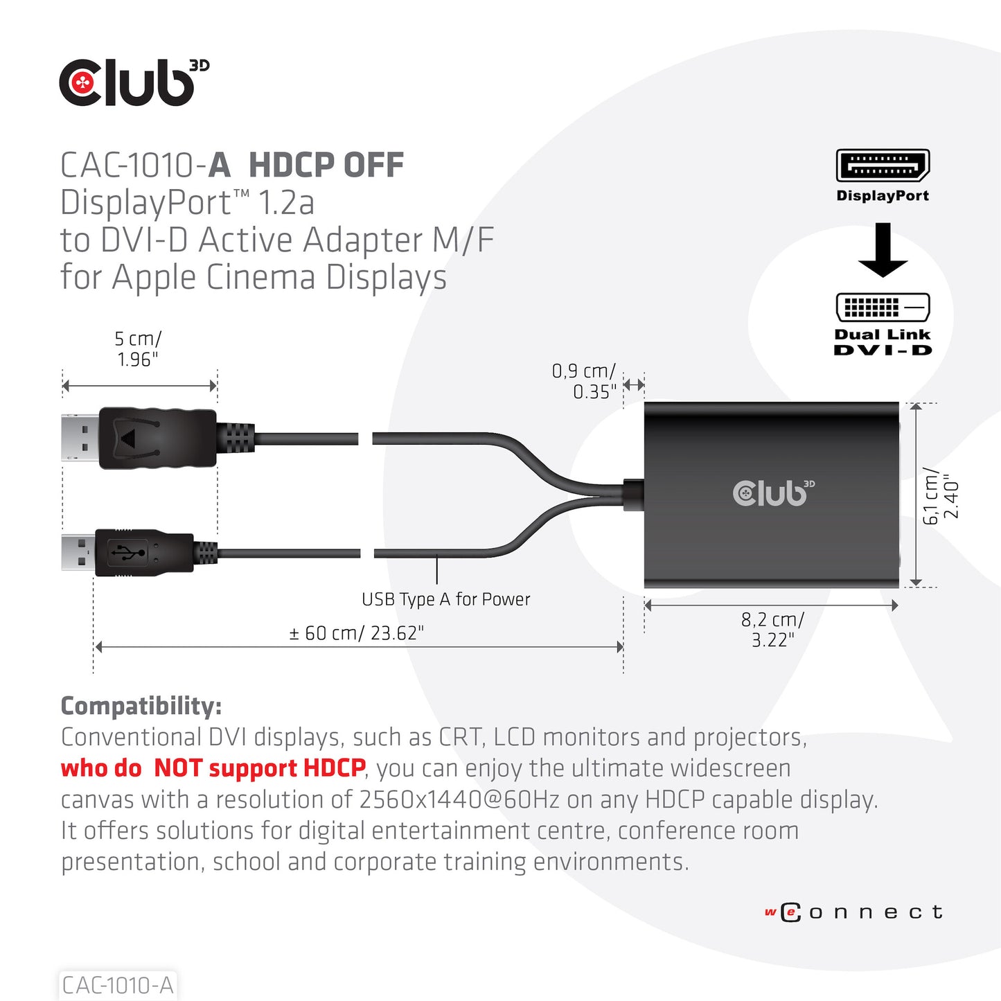 CLUB3D CAC-1010-A videokabeladapter 0,6 m DisplayPort DVI-D + USB