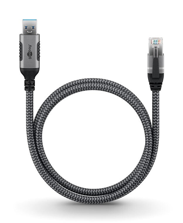 Goobay 70499 kabelomvandlare (hane/hona) USB A RJ-45 Svart, Silver