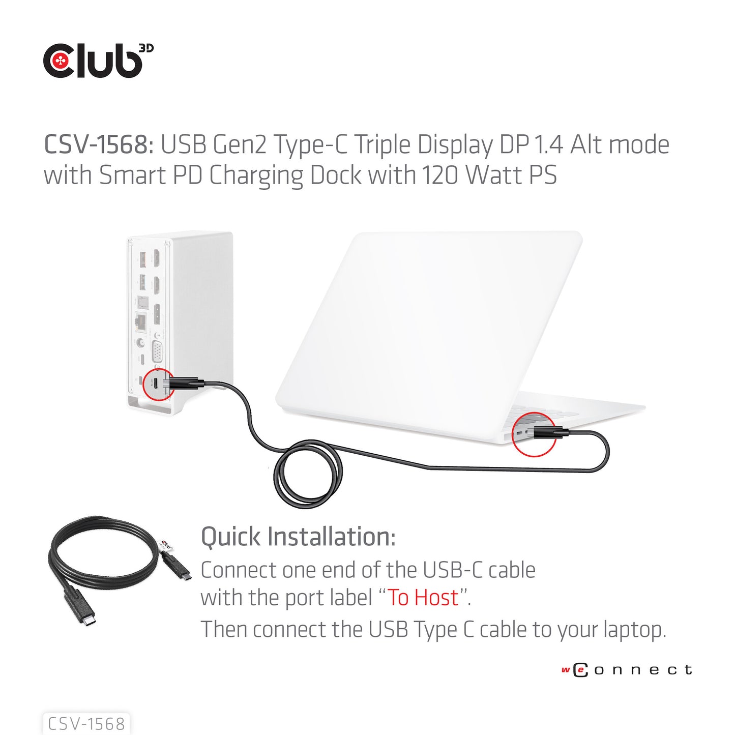 CLUB3D CSV-1568 dockningsstationer för bärbara datorer Dockning USB 3.2 Gen 2 (3.1 Gen 2) Type-C Metallisk