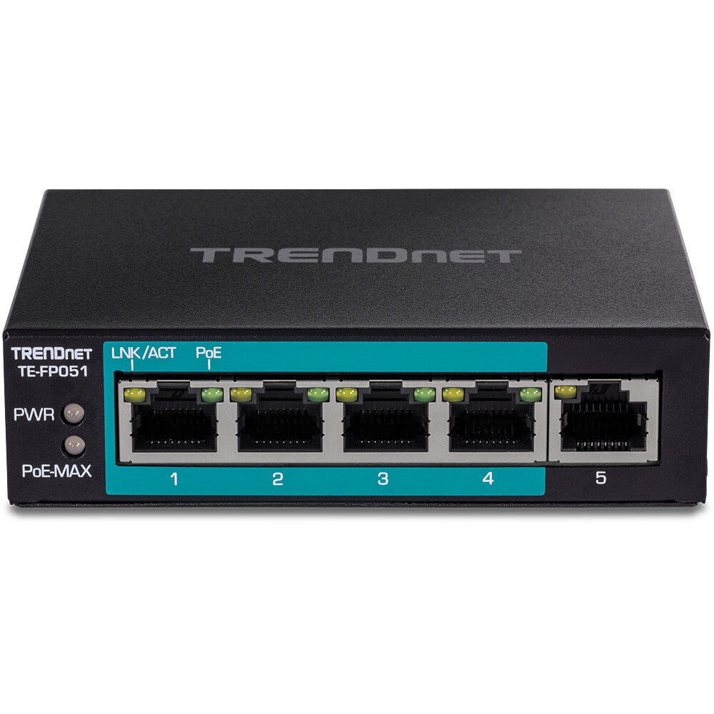 Trendnet TE-FP051 nätverksswitchar Ohanterad Fast Ethernet (10/100) Strömförsörjning via Ethernet (PoE) stöd Svart