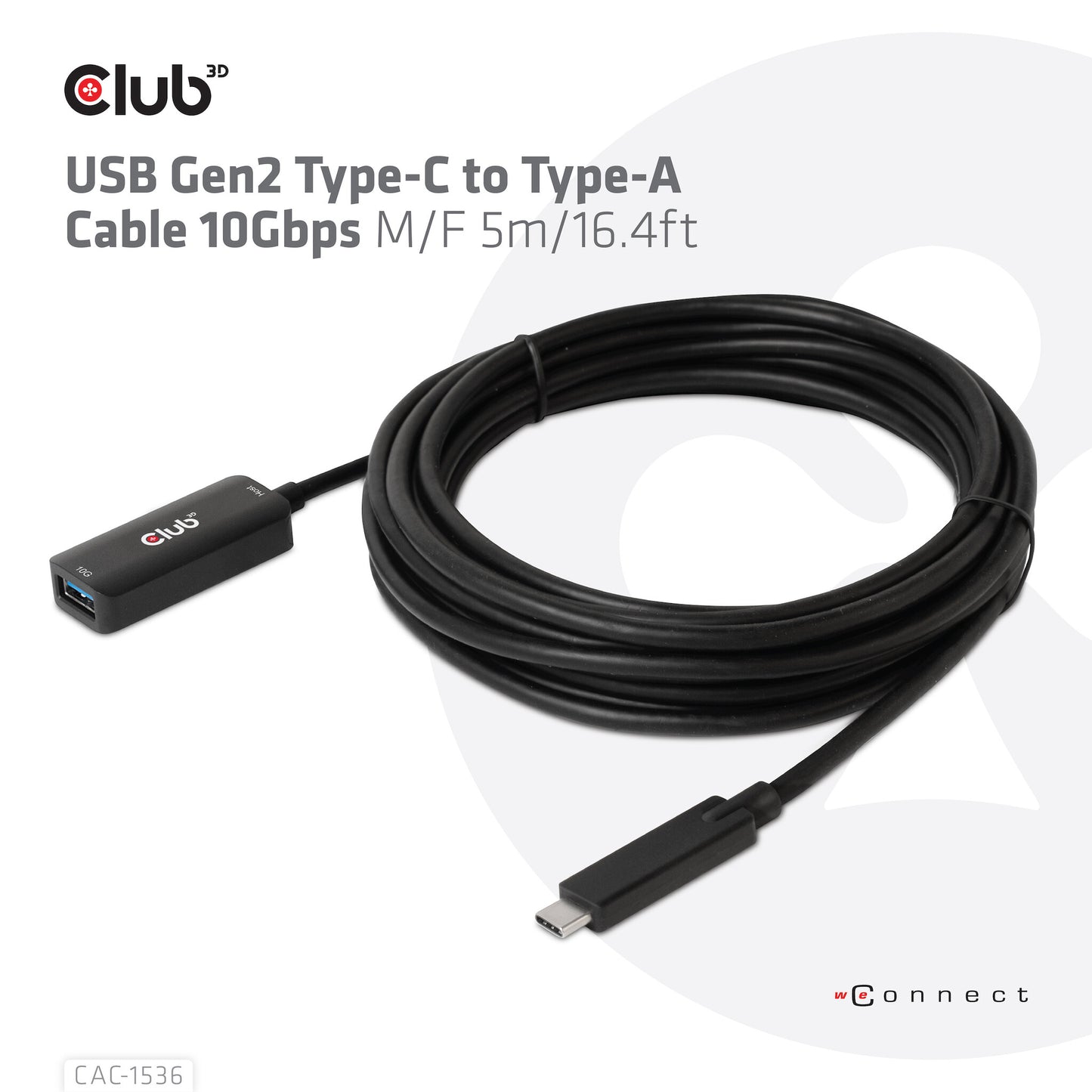 CLUB3D CAC-1536 USB-kablar USB 3.2 Gen 2 (3.1 Gen 2) 5 m USB C USB A Svart