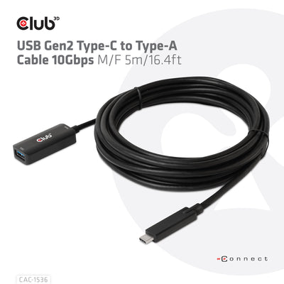 CLUB3D CAC-1536 USB-kablar USB 3.2 Gen 2 (3.1 Gen 2) 5 m USB C USB A Svart