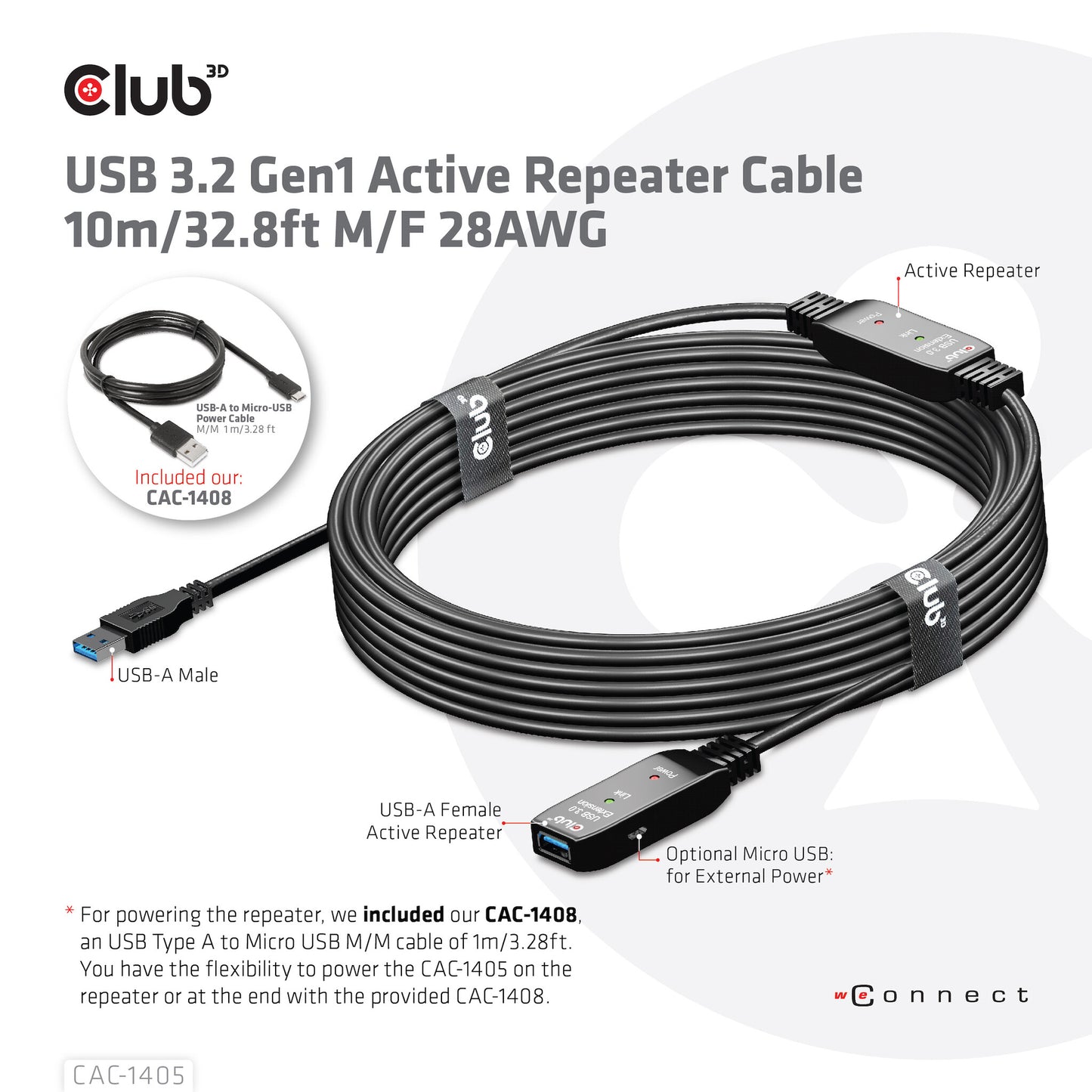 CLUB3D CAC-1405 USB-kablar 10 m USB 3.2 Gen 2 (3.1 Gen 2) USB A Svart