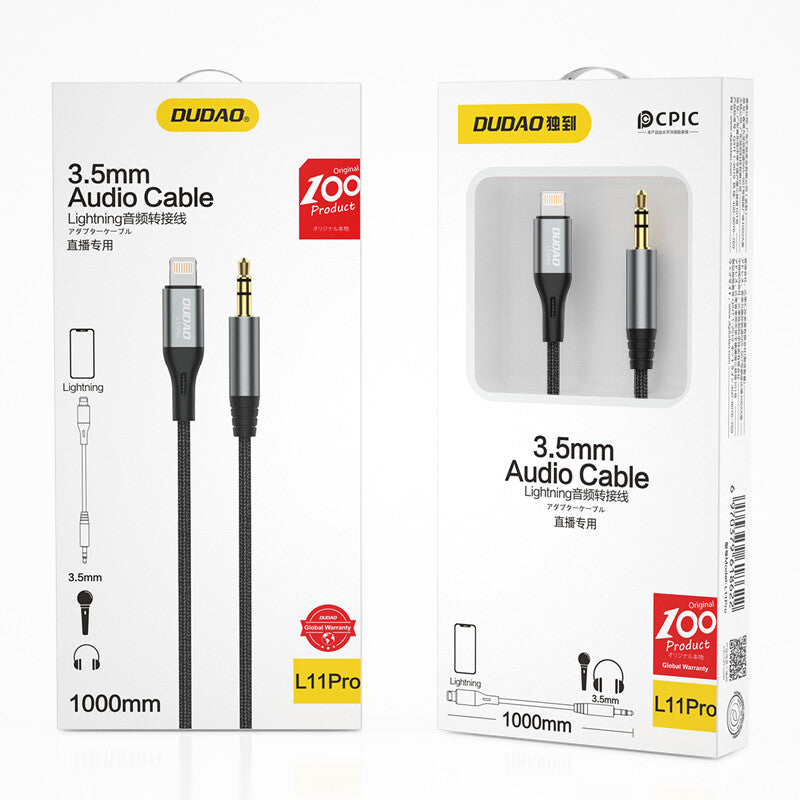 DUDAO audio cable Lightning - mini jack 3.5mm 1m gray L11PRO - Kabel - Audio/Multimedia Grå