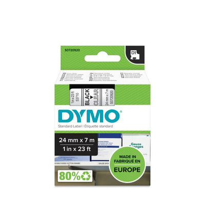 DYMO D1 - Standardpolyesteretiketter - Svart på klar - 24mm x 7m
