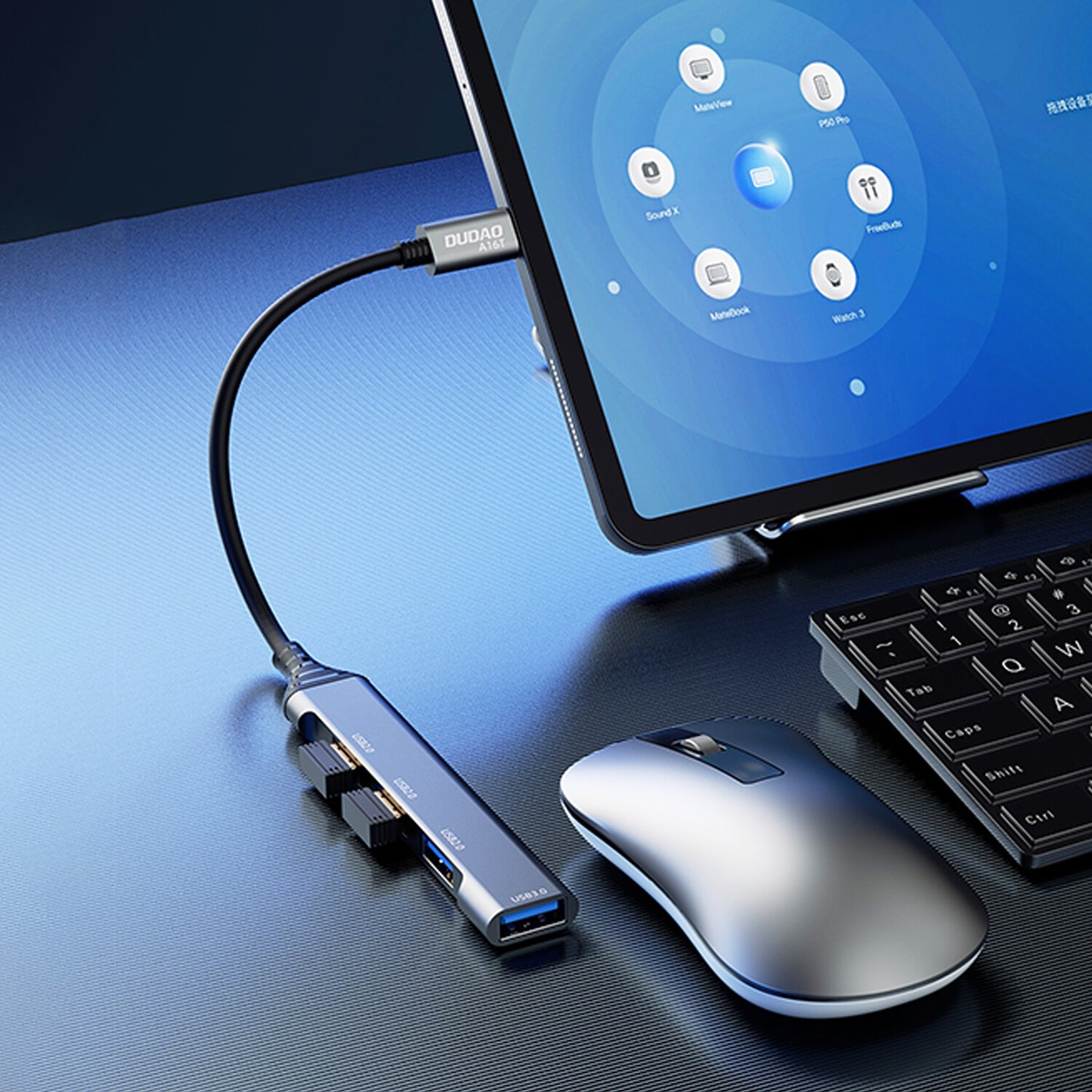 DUDAO A16T 4-in-4 USB-C Hub Kabel USB 3.2 Gen 1 (3.1 Gen 1) Type-C Grå