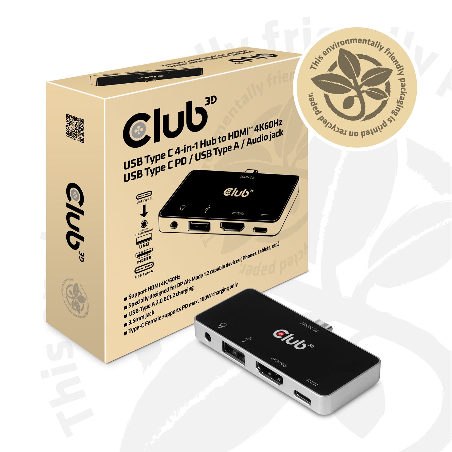 CLUB3D CSV-1591 dockningsstationer för bärbara datorer Dockning USB 3.2 Gen 1 (3.1 Gen 1) Type-C Svart, Krom