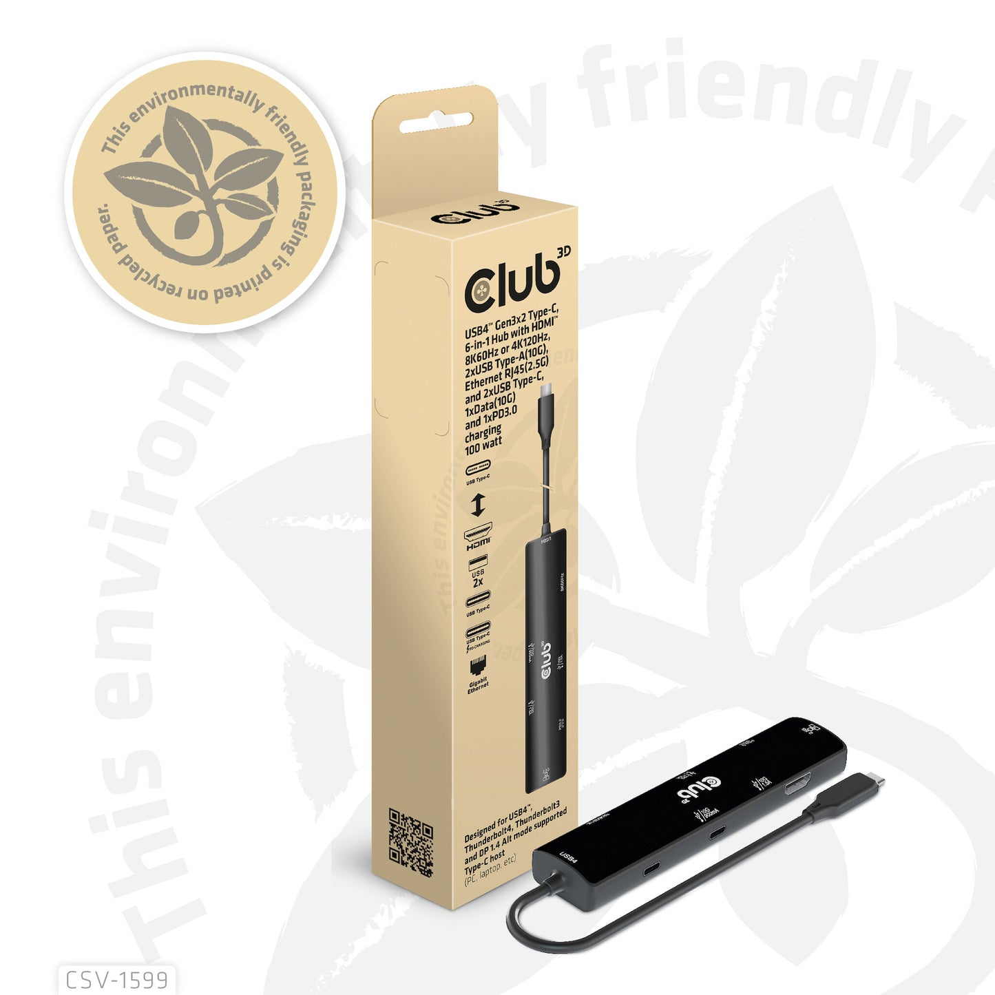 CLUB3D CSV-1599 dockningsstationer för bärbara datorer USB 3.2 Gen 1 (3.1 Gen 1) Type-C Svart