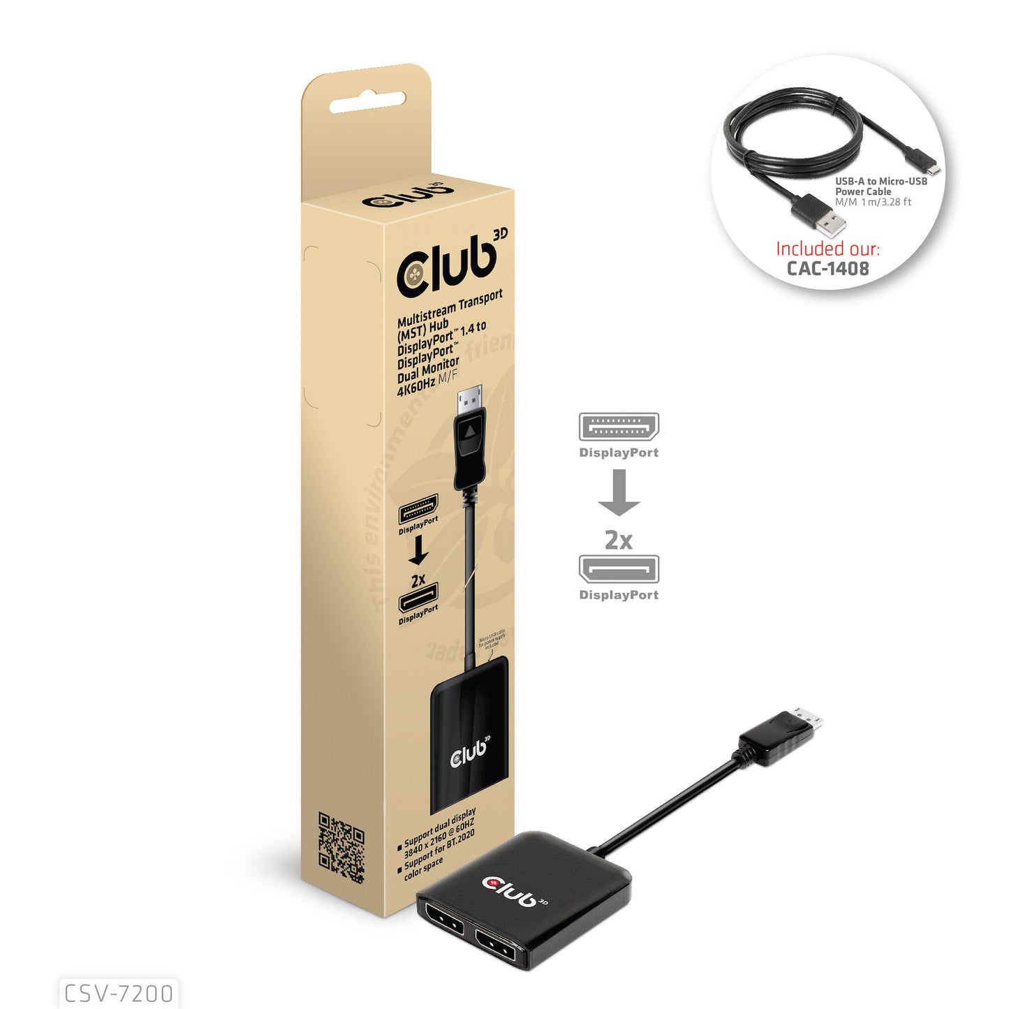 CLUB3D CSV-7220 videokabeladapter 1 m DisplayPort HDMI + DisplayPort Grå
