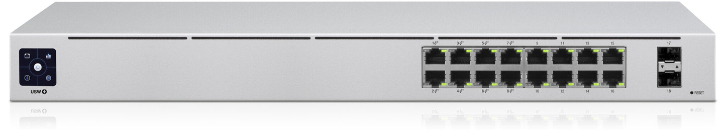 Ubiquiti UniFi 16-Port PoE hanterad L2/L3 Gigabit Ethernet (10/100/1000) Strömförsörjning via Ethernet (PoE) stöd 1U Silver