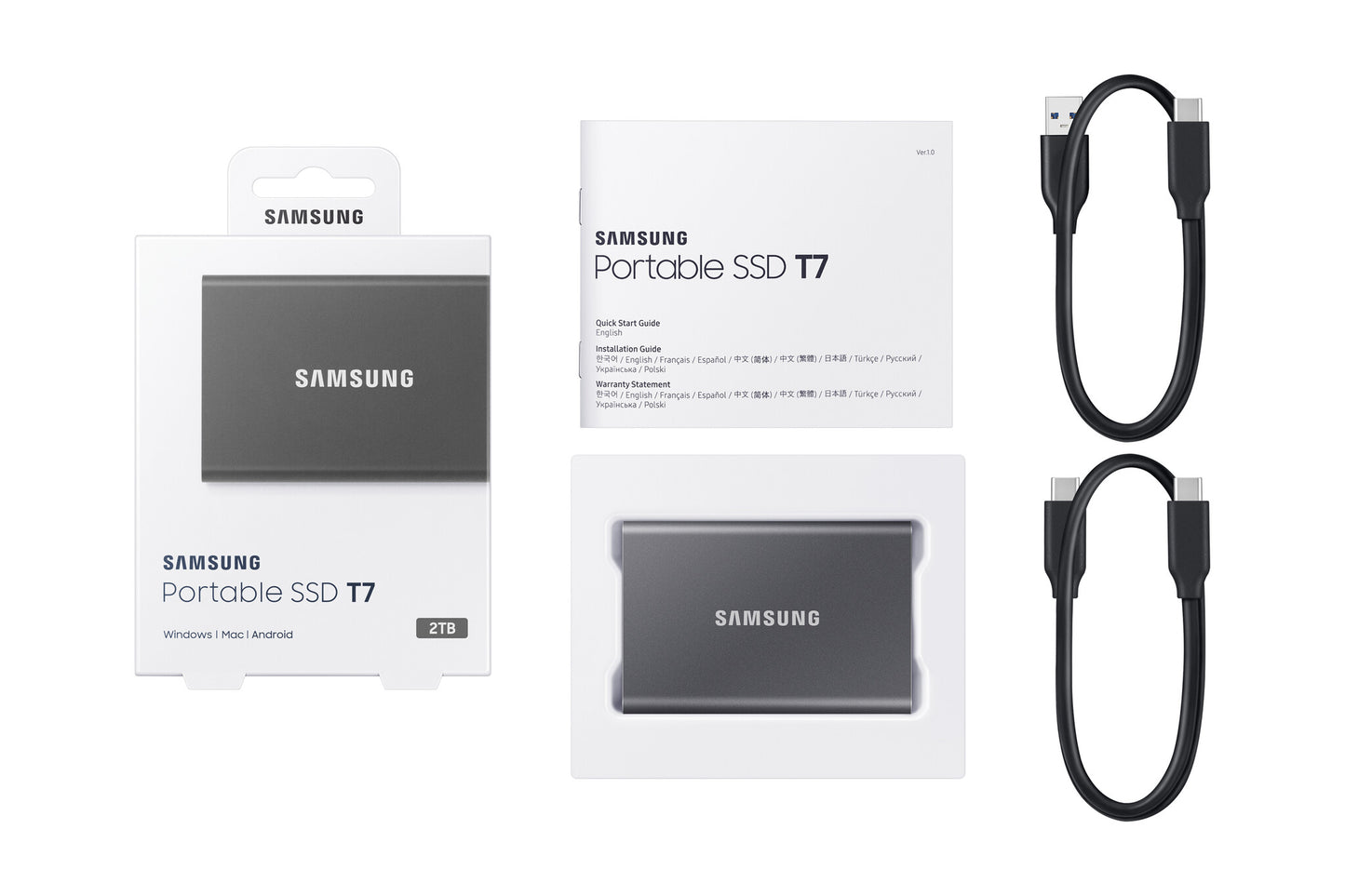 Samsung Portable SSD T7 2 TB USB Type-C 3.2 Gen 2 (3.1 Gen 2) Grå