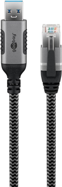 Goobay 70693 kabelomvandlare (hane/hona) USB A RJ-45 Svart, Silver