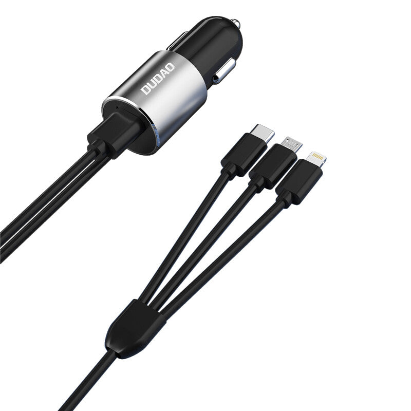 DUDAO R5ProN 3.4A Car Charger Built-in cables Universal Grå Cigarr tändare Snabb laddning Automatisk