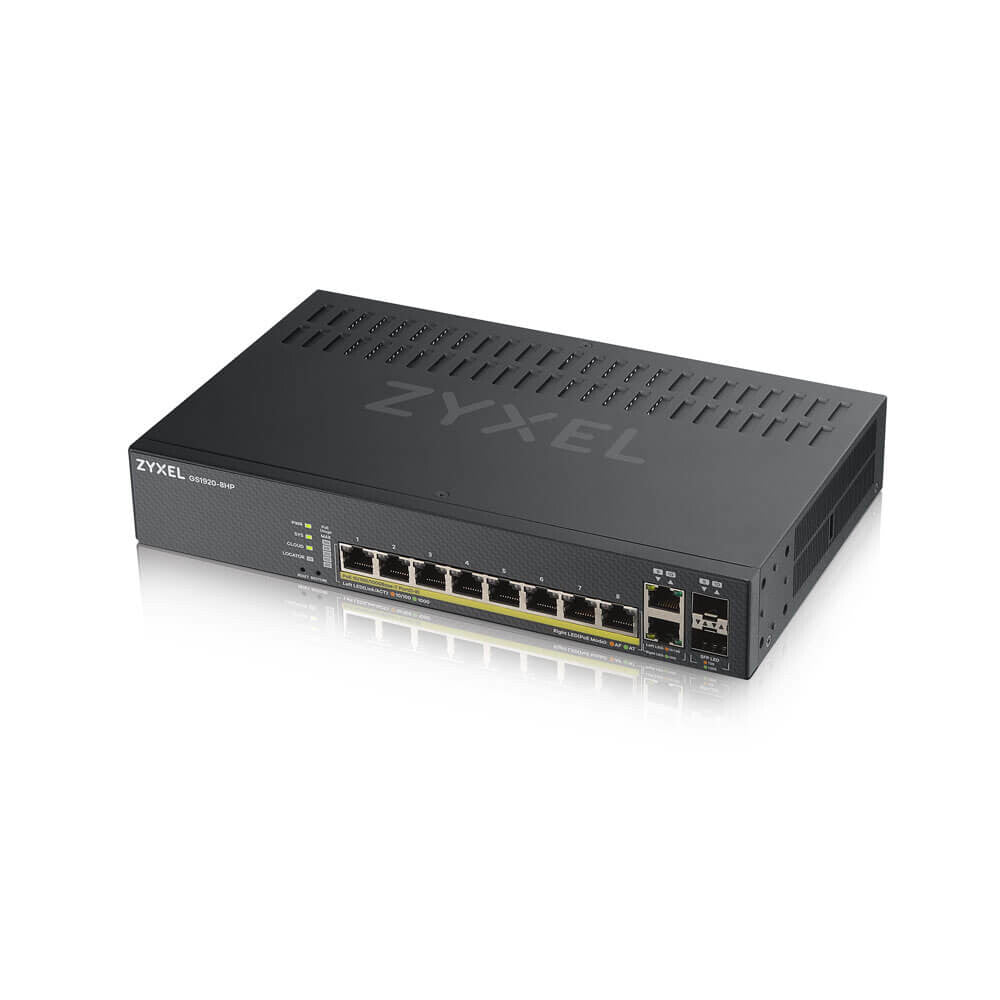 Zyxel GS1920-8HPV2 hanterad Gigabit Ethernet (10/100/1000) Strömförsörjning via Ethernet (PoE) stöd Svart