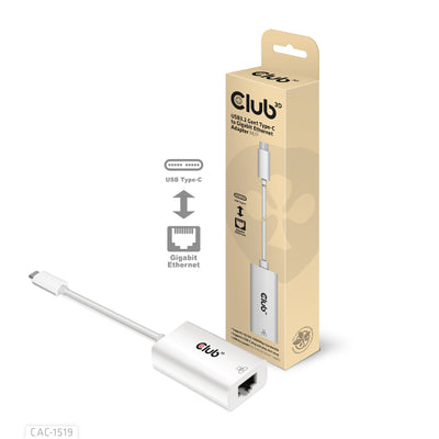 CLUB3D CAC-1519 kabelomvandlare (hane/hona) USB-C RJ-45 Vit