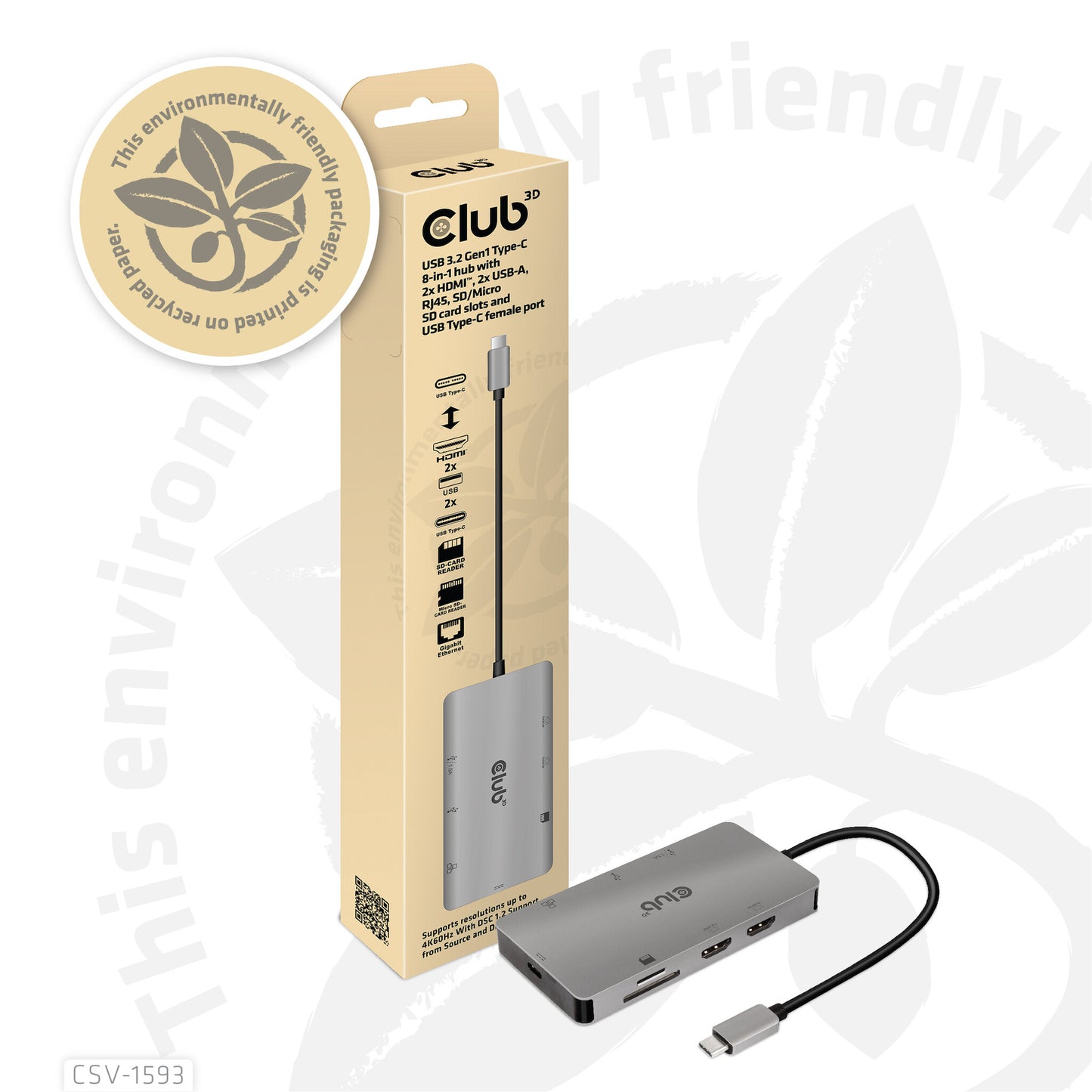 CLUB3D CSV-1593 gränssnittshubbar USB 3.2 Gen 1 (3.1 Gen 1) Type-C 16200 Mbit/s Metallisk