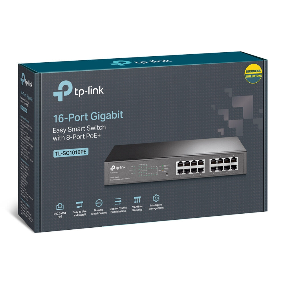 TP-Link TL-SG1016PE nätverksswitchar hanterad L2 Gigabit Ethernet (10/100/1000) Strömförsörjning via Ethernet (PoE) stöd Svart