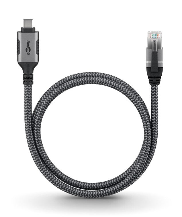 Goobay 70697 kabelomvandlare (hane/hona) USB C RJ-45 Svart, Silver