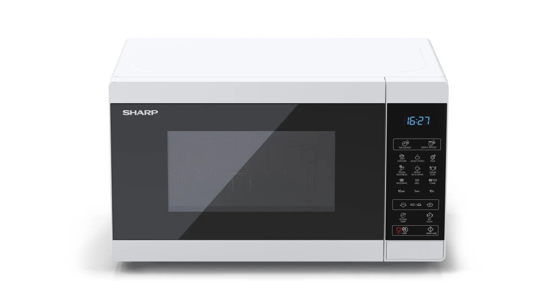 Sharp YC-MG02E-W mikrovågsugn Blå, Vit Bänkdiskmaskin 20 l 800 W