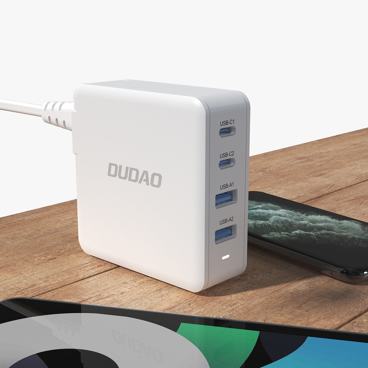 DUDAO Adapter GAN 100W Type Cx2+ 2xUSB White Universal Vit AC Snabb laddning inomhus