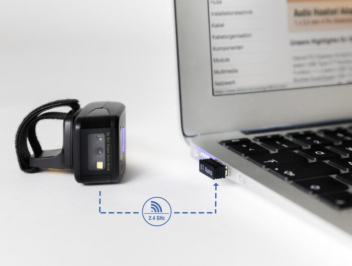 DeLOCK Ring Barcode Scanner 1D and 2D with 2.4 GHz or Bluetooth Bärbar steckkodsläsare 1D/2D CMOS Svart
