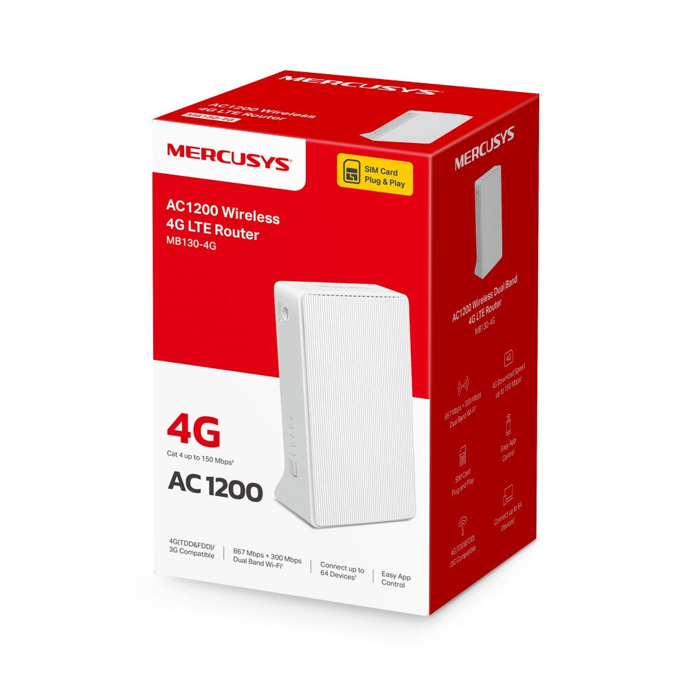 Mercusys MB130-4G trådlös router Ethernet Dual-band (2,4 GHz / 5 GHz) Vit