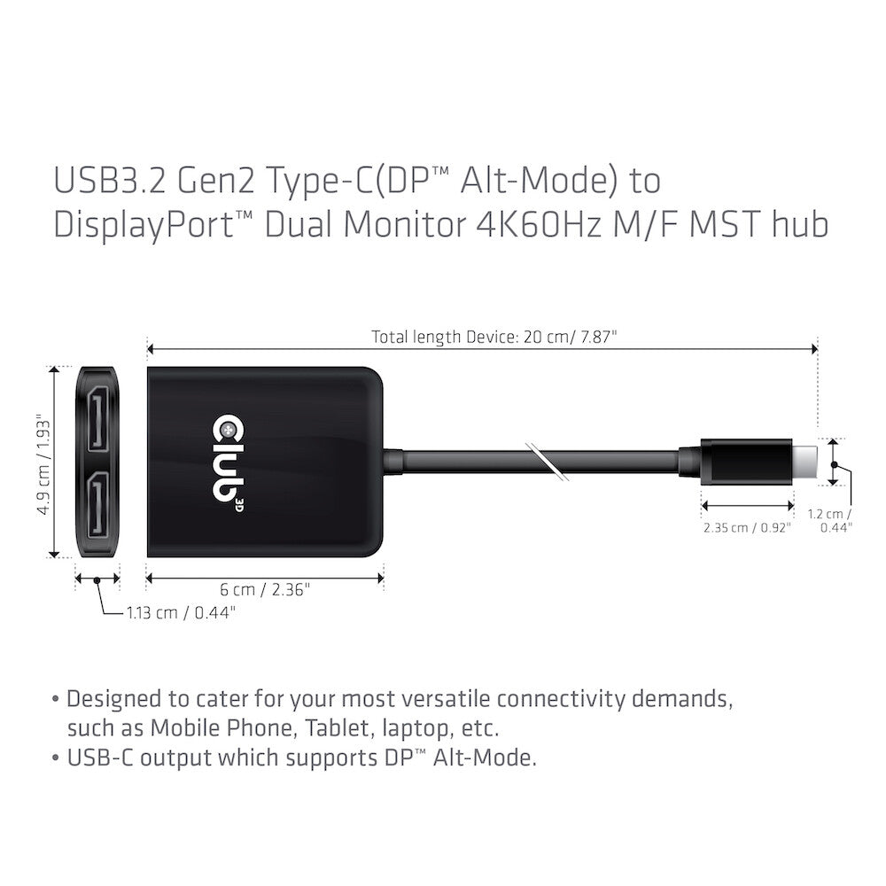 CLUB3D CSV-1555 videokabeladapter 1,5 m USB Type-C 2 x DisplayPort Svart