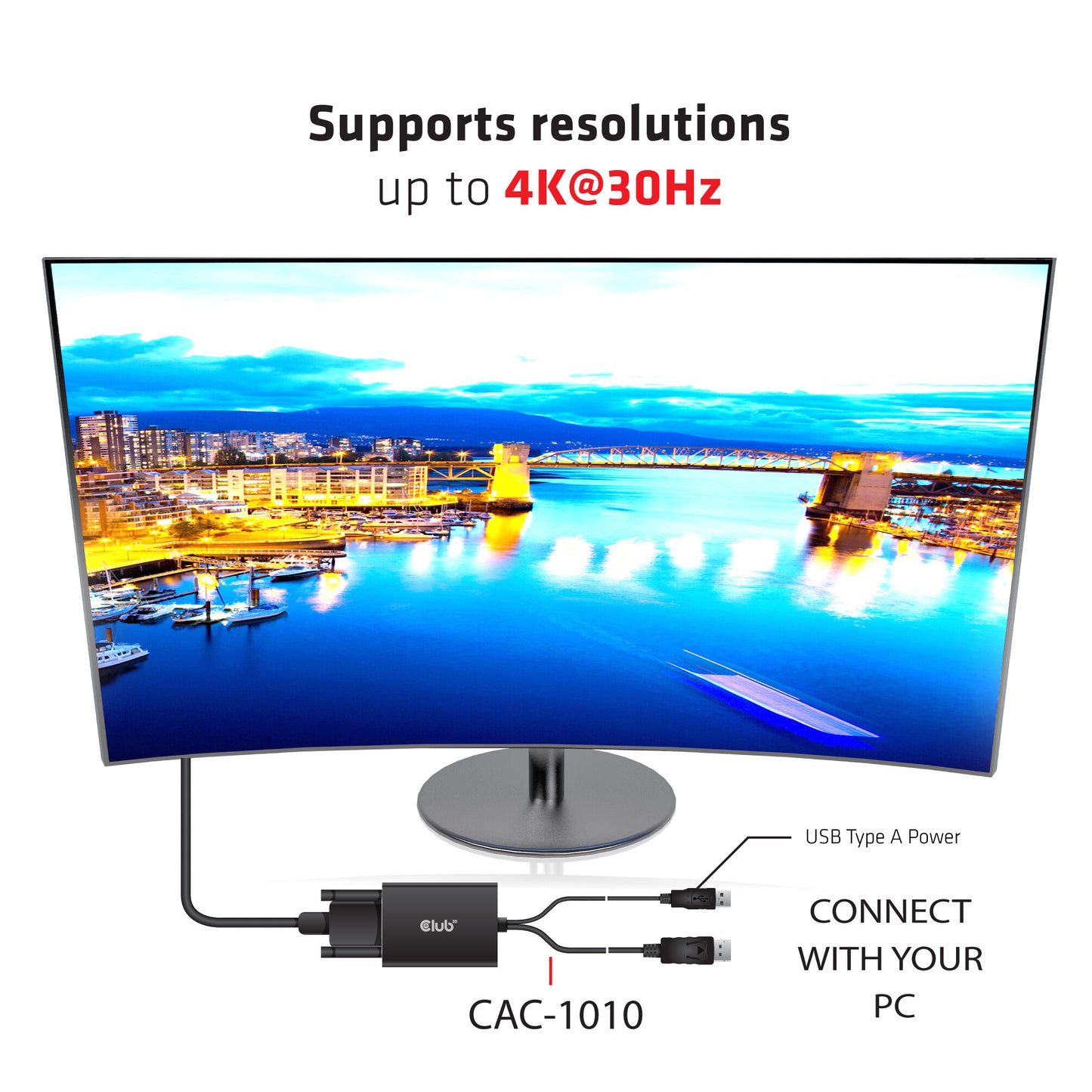 CLUB3D cac-1010 Displayport/usb DVI-I Daul link Svart, Vit