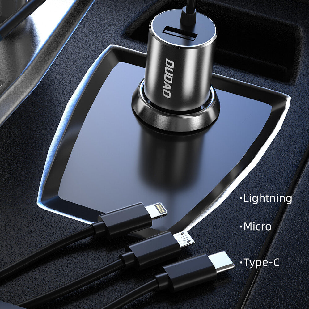DUDAO R5ProN 3.4A Car Charger Built-in cables Universal Grå Cigarr tändare Snabb laddning Automatisk