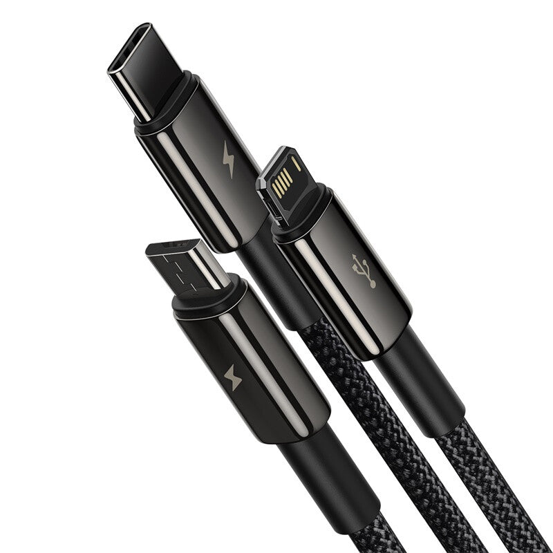 Baseus Tungsten Gold 3-in-1 USB-kablar USB 2.0 1,5 m USB A USB C/Micro USB A/Lightning Svart