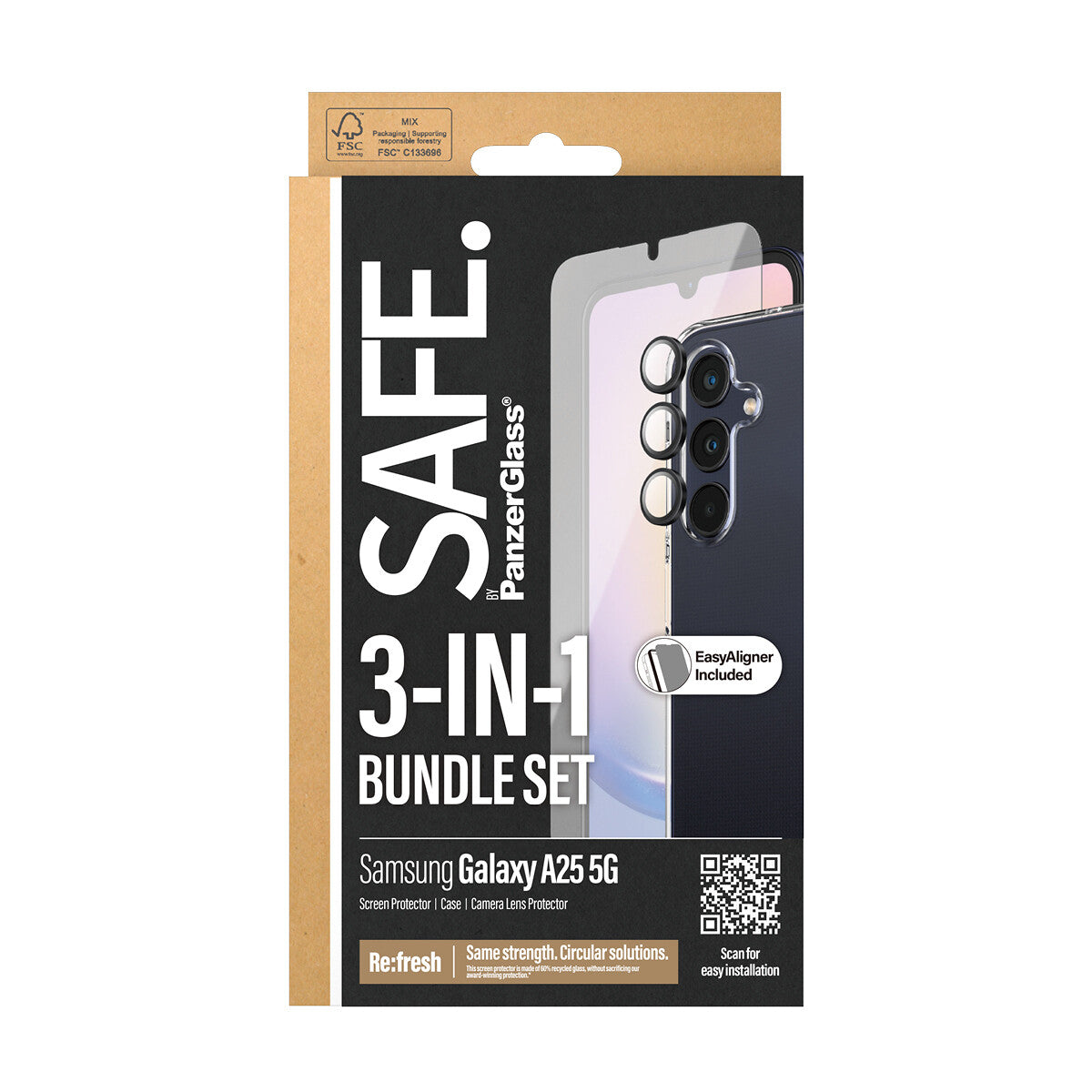 PanzerGlass SAFE. by 3-in-1 Pack Samsung New A24 5G Genomskinligt skärmskydd 1 styck