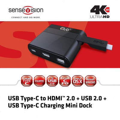 CLUB3D USB Type-C to HDMI™ 2.0 + USB 2.0 + USB Type-C Charging Mini Dock