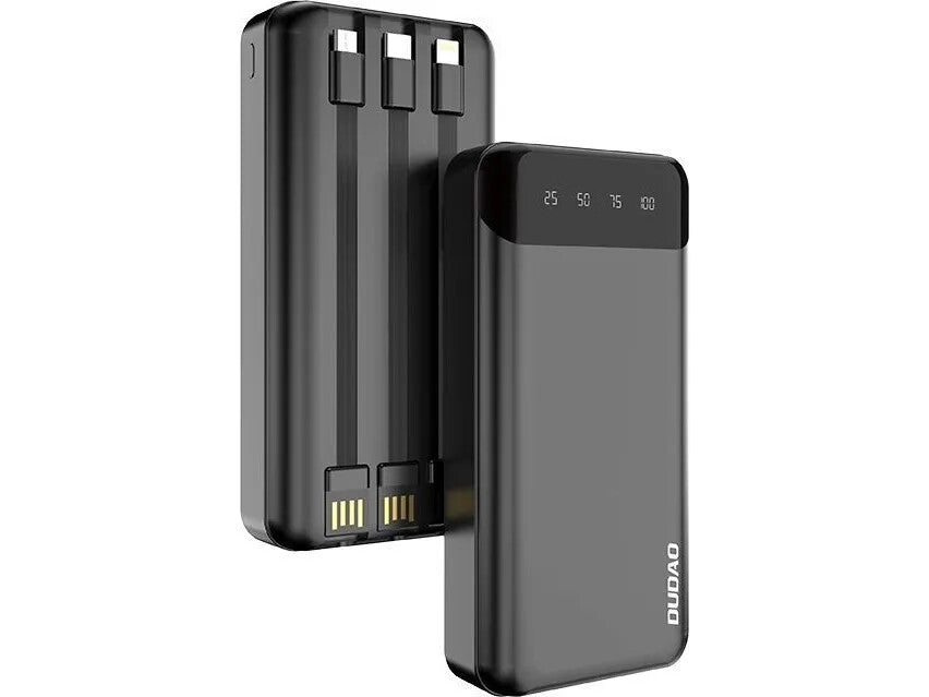 DUDAO capacious powerbank with 3 built-in cables 20000mAh USB Type C + micro USB + Lightning black ( K6Pro+) Litium Polymer (LiPo) Svart