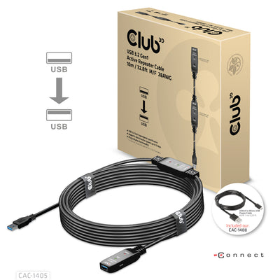 CLUB3D CAC-1405 USB-kablar 10 m USB 3.2 Gen 2 (3.1 Gen 2) USB A Svart