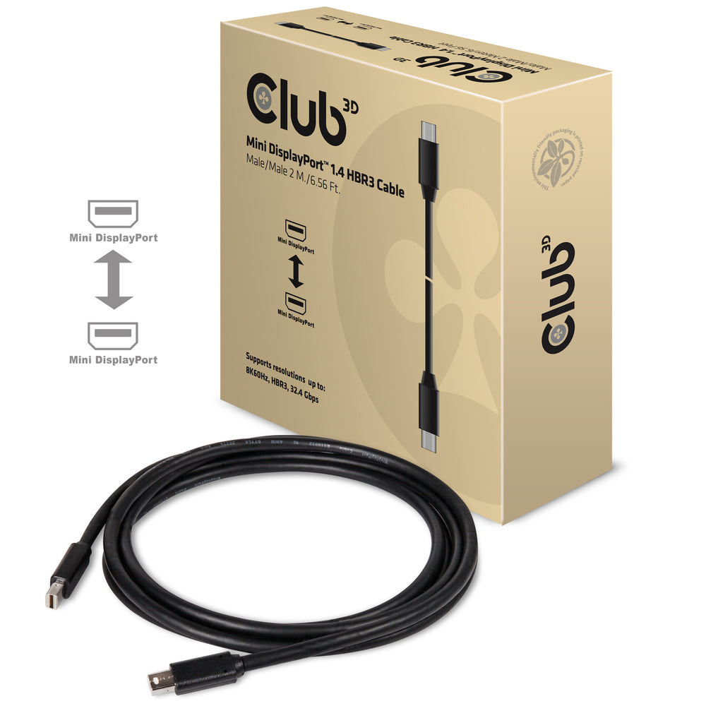 CLUB3D Mini DisplayPort 1.4 Cable HBR3 8K60Hz Male / Male 2 mtr. / 6.56 Ft.