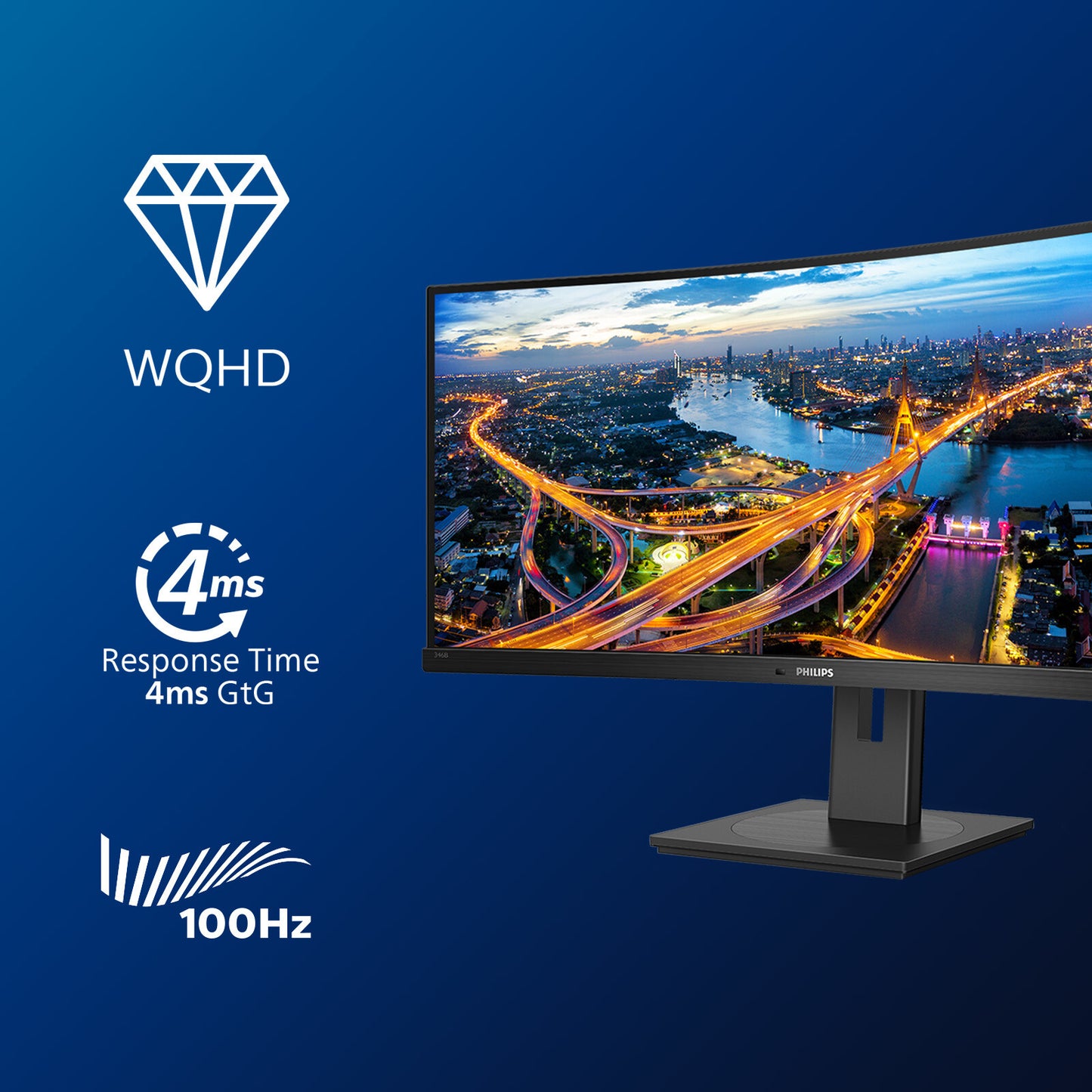 Philips B Line 346B1C/00 platta pc-skärmar 86,4 cm (34") 3440 x 1440 pixlar Quad HD LCD Svart