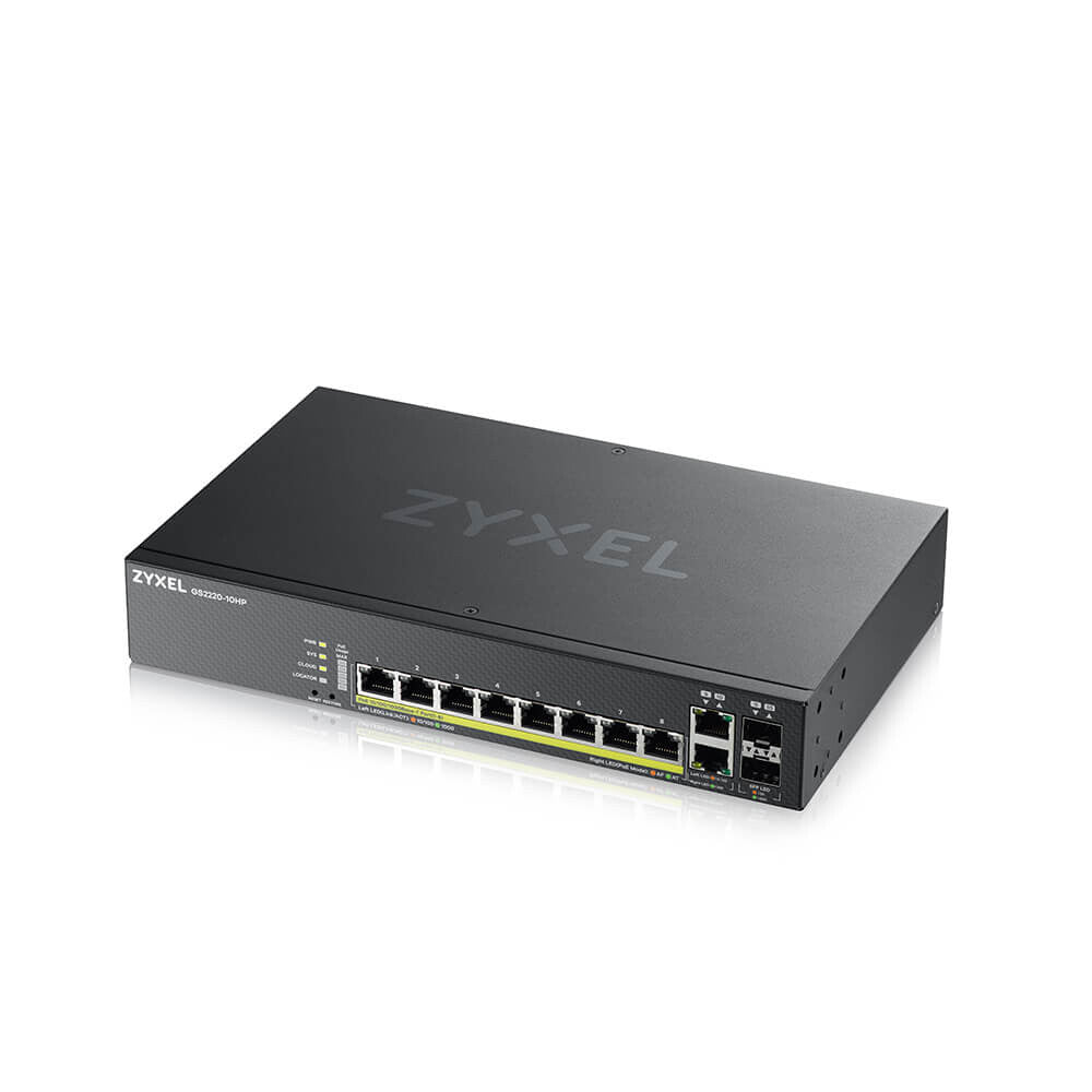 Zyxel GS2220-10HP-EU0101F nätverksswitchar hanterad L2 Gigabit Ethernet (10/100/1000) Strömförsörjning via Ethernet (PoE) stöd Svart