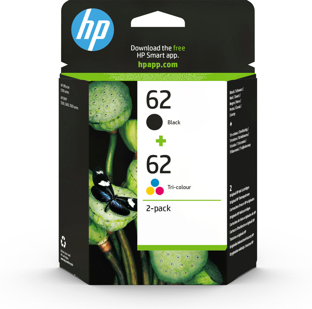 HP 62 2-pack svart/trefärg original bläckpatron